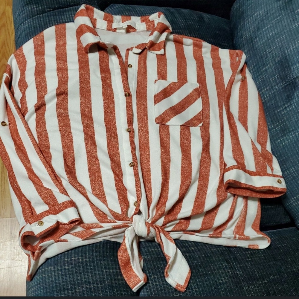 Eden & Olivia Red and White Striped Button Down Shirt